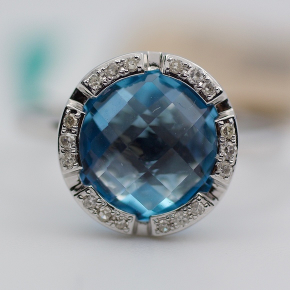 EFFY 14k White Gold Blue Topaz And Diamond Ring